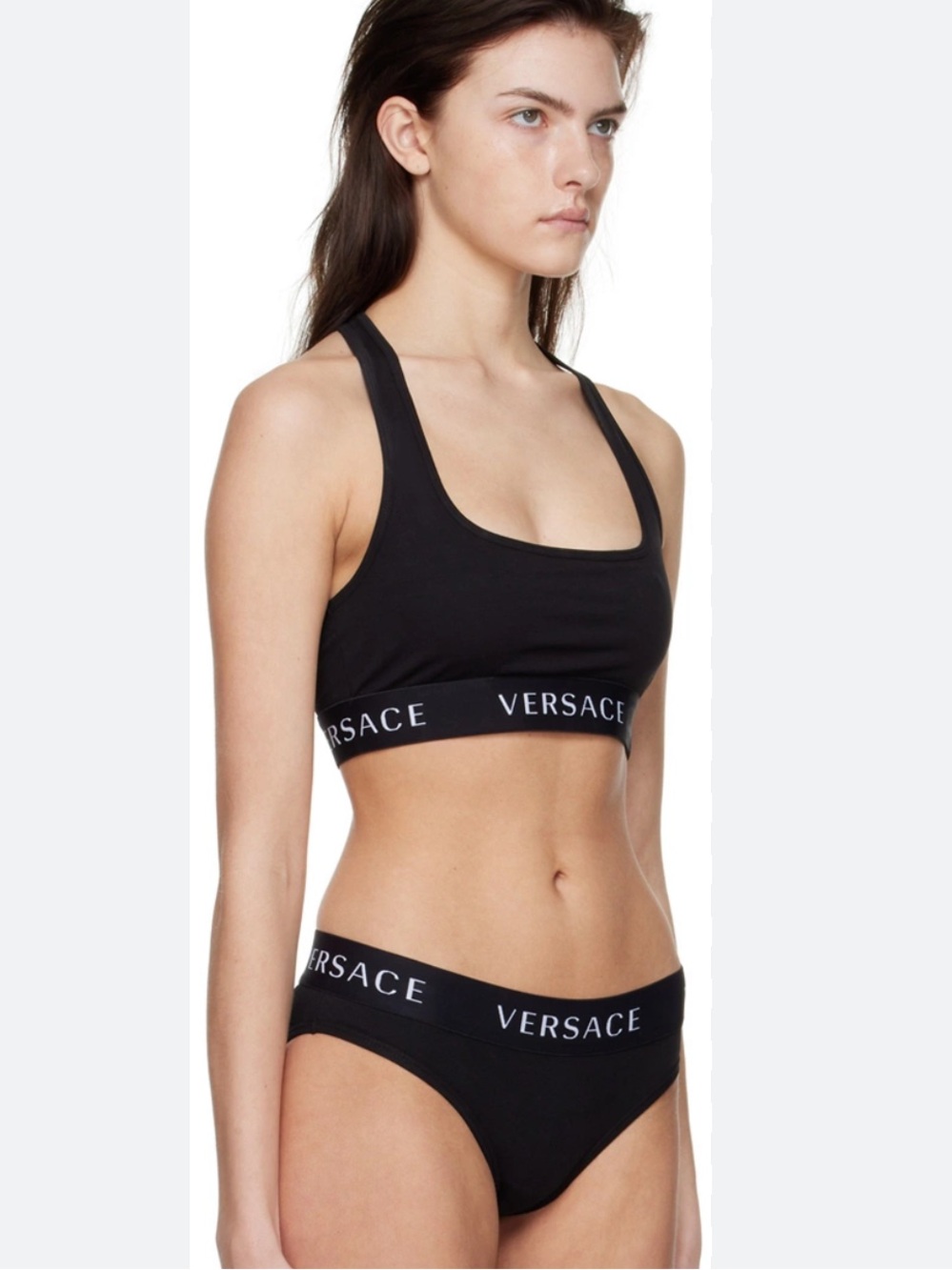 Versace Women’s Black Logo Elastic Sports Bra and Brief set